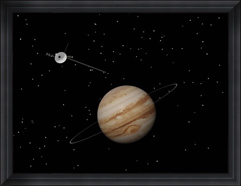 Framed Voyager Spacecraft near Jupiter and its Unrecognized Ring Print
