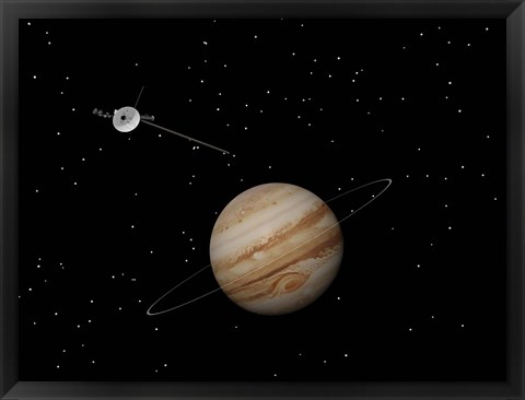 Framed Voyager Spacecraft near Jupiter and its Unrecognized Ring Print