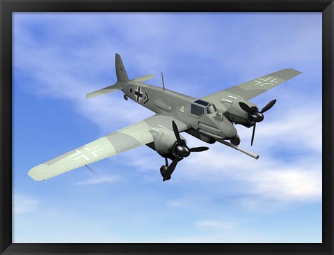 Framed World War II era German aircraft with swastika flying in the sky Print