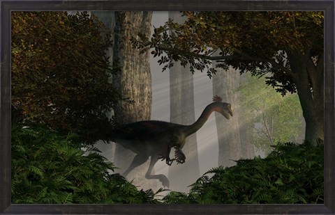 Framed Gigantoraptor in a dense prehistoric forest Print