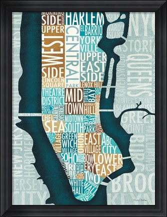 Framed Manhattan Map Blue Brown Print