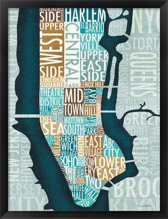 Framed Manhattan Map Blue Brown Print