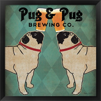 Framed Pug and Pug Brewing Square Print