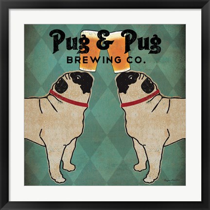 Framed Pug and Pug Brewing Square Print