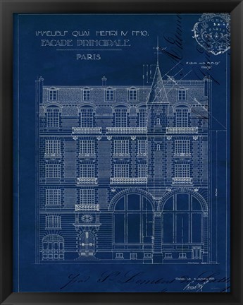 Framed Quai Henri Blueprint I Print