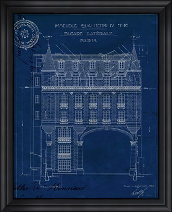 Framed Quai Henri Blueprint II Print