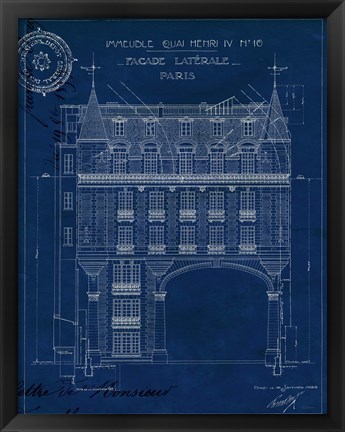 Framed Quai Henri Blueprint II Print