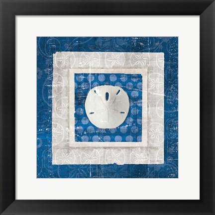 Framed Sea Shell I on Blue Print