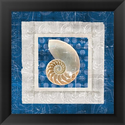 Framed Sea Shell II on Blue Print