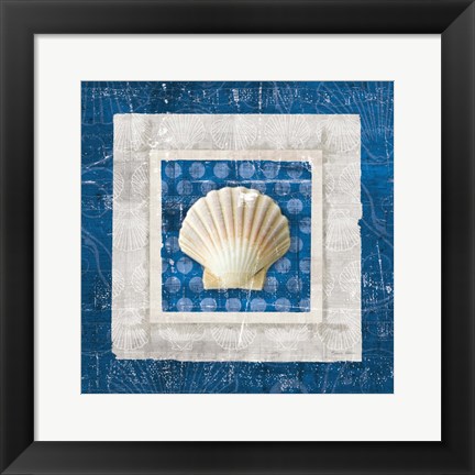 Framed Sea Shell III on Blue Print