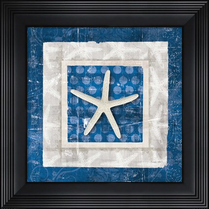 Framed Sea Shell IV on Blue Print