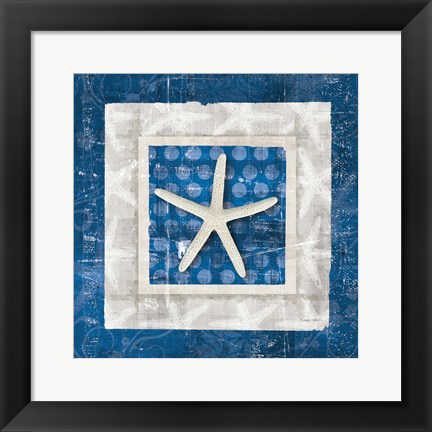 Framed Sea Shell IV on Blue Print