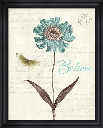 Framed Slated Blue IV Believe Print