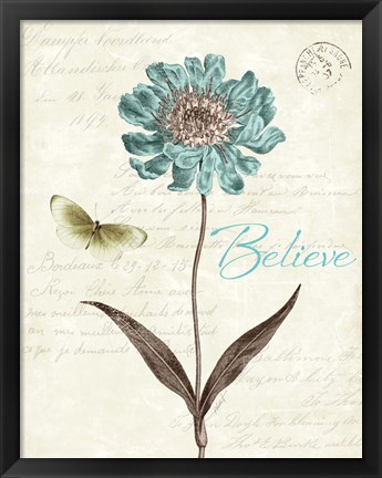 Framed Slated Blue IV Believe Print