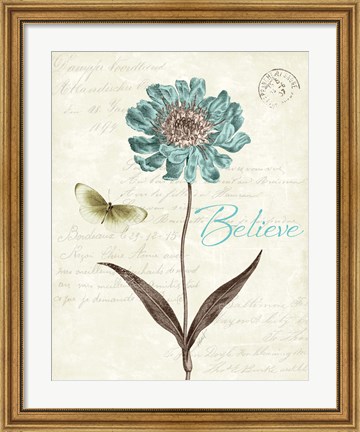 Framed Slated Blue IV Believe Print