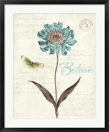 Framed Slated Blue IV Believe Print