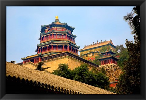 Framed Tower in The Pavilion of Buddhist Fragrance, Beijing, China Print