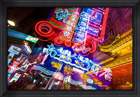 Framed China, Shanghai, Nanjing Road, Neon signs Print