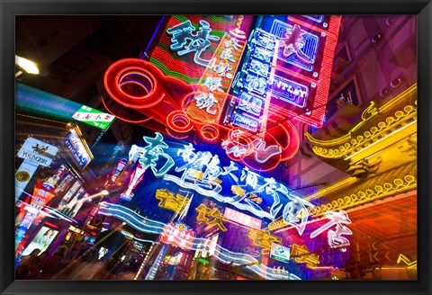 Framed China, Shanghai, Nanjing Road, Neon signs Print