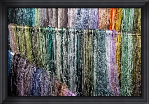 Framed China, Suzhou. Hanging silk threads, market Print