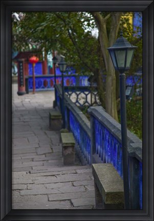 Framed Blue Temple walkway, Fengdu, Chongqing Province, China Print