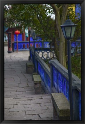 Framed Blue Temple walkway, Fengdu, Chongqing Province, China Print