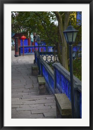 Framed Blue Temple walkway, Fengdu, Chongqing Province, China Print