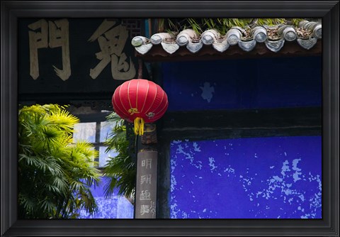 Framed Blue Temple Wall, Fengdu, Chongqing Province, China Print