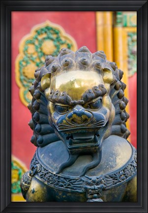 Framed Bronze Lion, The Forbidden City, Beijing, China Print