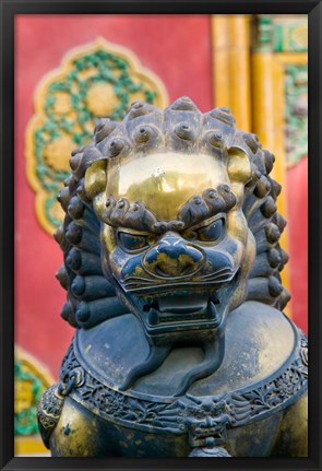 Framed Bronze Lion, The Forbidden City, Beijing, China Print