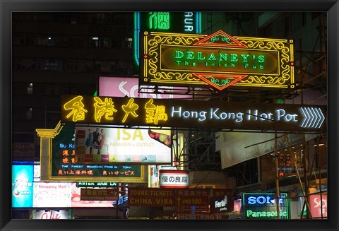 Framed Tsim Sha Tsui district, Kowloon, Hong Kong, China. Print