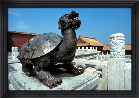 Framed China, Beijing, Forbidden City, Turtle statue Print