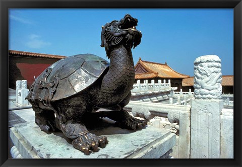 Framed China, Beijing, Forbidden City, Turtle statue Print
