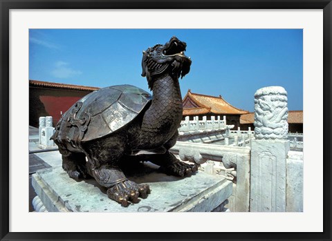 Framed China, Beijing, Forbidden City, Turtle statue Print