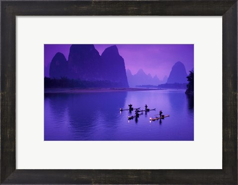 Framed Cormorant Fisherman on Li River, China Print