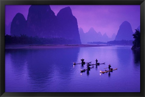 Framed Cormorant Fisherman on Li River, China Print