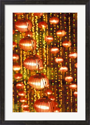 Framed Beijing Hotel Lobby and Red Chinese Lanterns, China Print