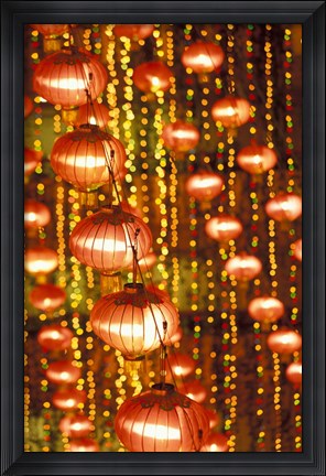 Framed Beijing Hotel Lobby and Red Chinese Lanterns, China Print