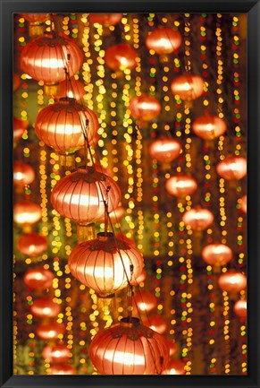 Framed Beijing Hotel Lobby and Red Chinese Lanterns, China Print