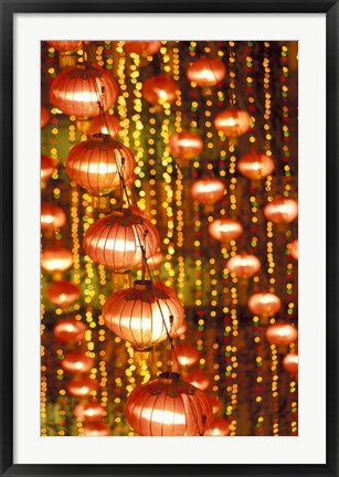 Framed Beijing Hotel Lobby and Red Chinese Lanterns, China Print