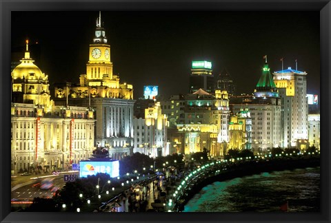 Framed View of the Bund Area Illuminated at Night, Shanghai, China Print