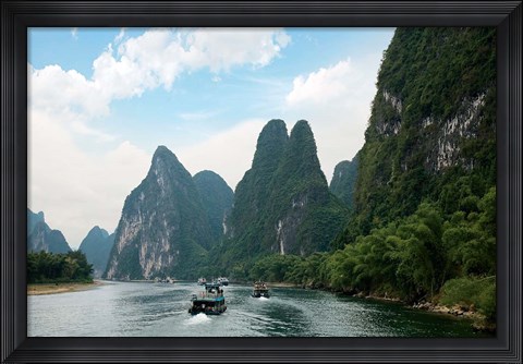 Framed China, Guilin, Li River, Boats along the River Print