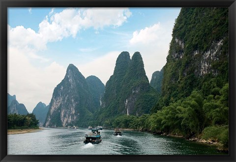 Framed China, Guilin, Li River, Boats along the River Print