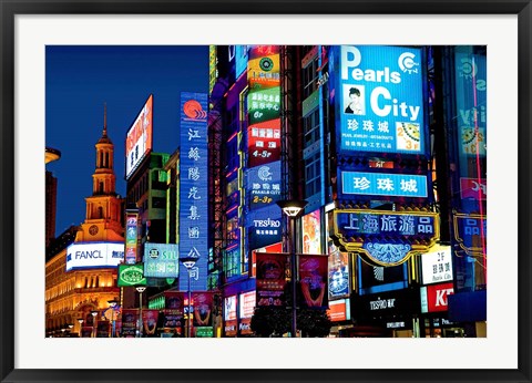 Framed neon signs along the shopping and business center at night, Nanjing Road, Shanghai, China Print