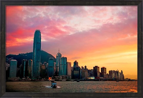 Framed Victoria Peak as seen from a boat in Victoria Harbor, Hong Kong, China Print
