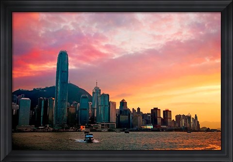 Framed Victoria Peak as seen from a boat in Victoria Harbor, Hong Kong, China Print