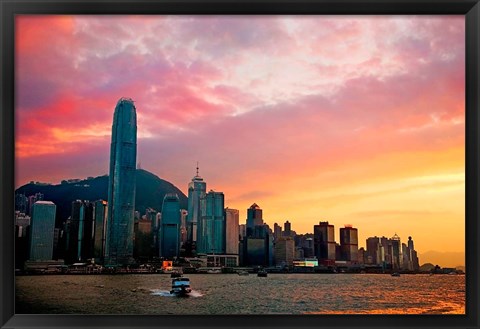 Framed Victoria Peak as seen from a boat in Victoria Harbor, Hong Kong, China Print