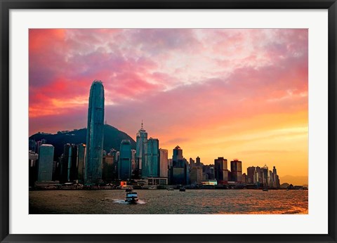 Framed Victoria Peak as seen from a boat in Victoria Harbor, Hong Kong, China Print