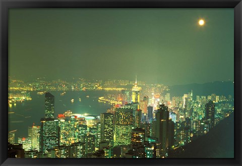 Framed City Lights at Twilight From Victoria Peak, Central District, Hong Kong, China Print