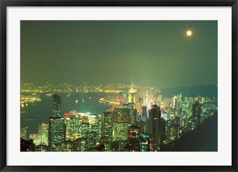 Framed City Lights at Twilight From Victoria Peak, Central District, Hong Kong, China Print